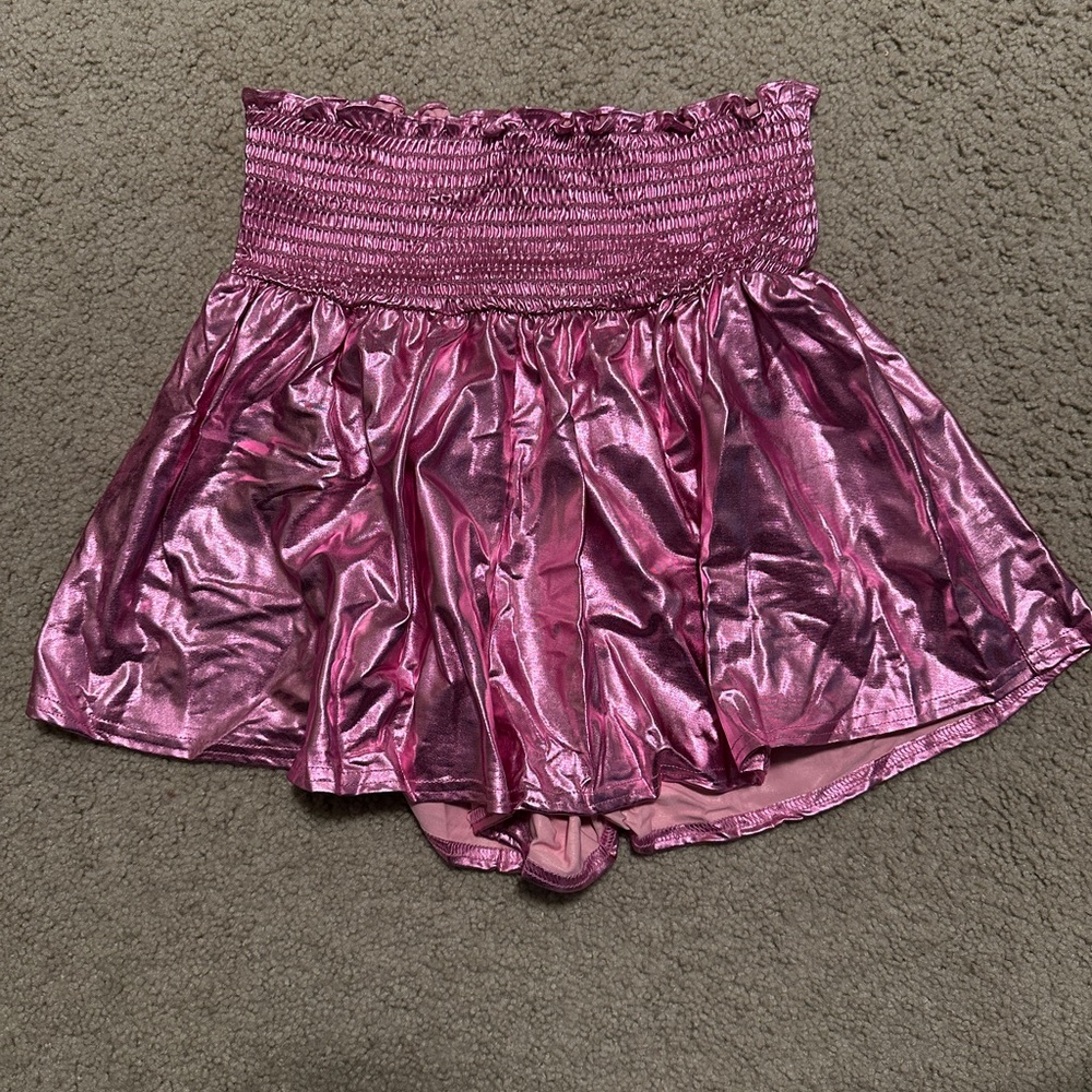 Peach Love California Metallic Pink High Waist Shorts